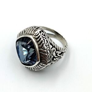 AF Designer Sterling Silver 925 Blue Topaz Ornate Cocktail Ring Sz 6.5